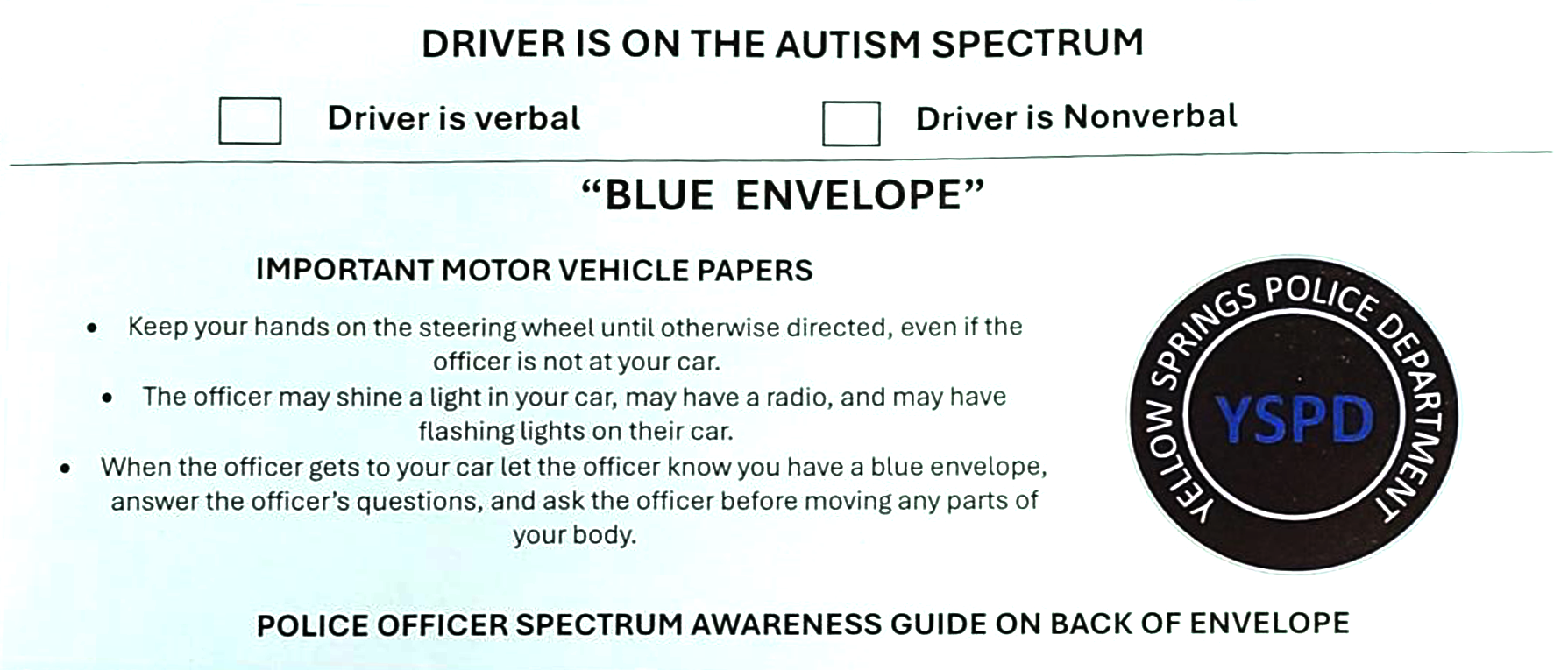 YSPD Blue Envelope Program